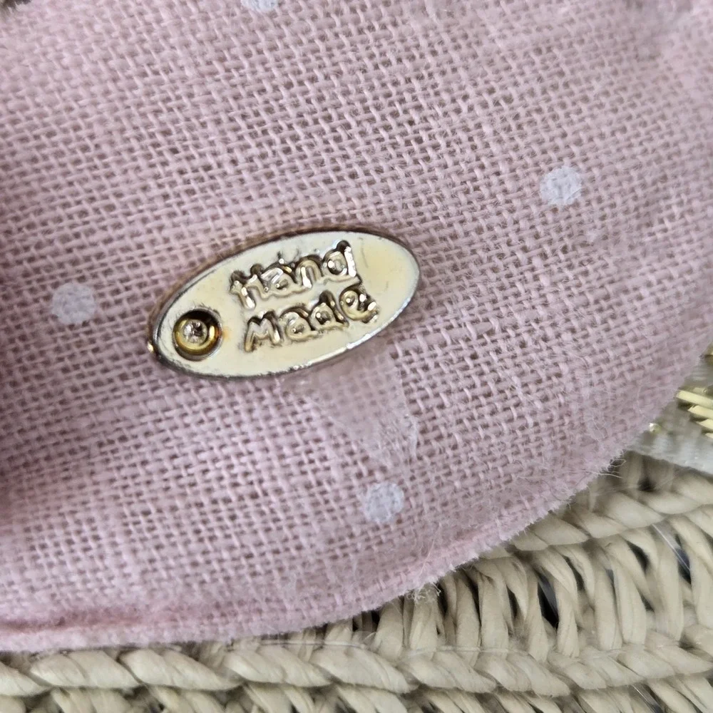Girl's Spring Easter Straw‎ Scalloped Brim Hat Pink Swan Chin Strap